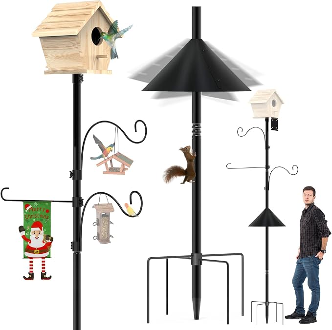 Bird Feeder Pole 118 Inch Outdoor Bird House Mount Kit | Easy bolt assembly without extra hardware,Squirrel Proof Baffle,Heavy duty sturdy metal structure