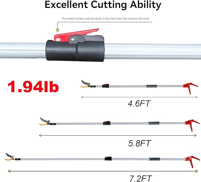4.6-7.2 FT Telescopic Fruit Picker with Extendable Handle, Cut & Hold Pruners, Long Reach Pole Saw Shears, Telescoping Tree Trimmer for Thin Branches & Bypass Loppers