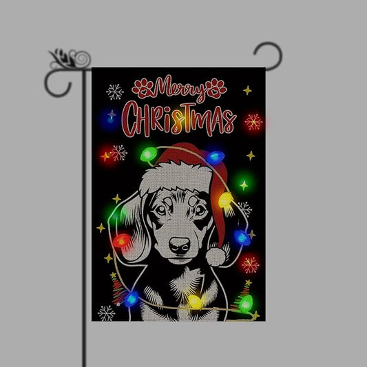 Christmas Dog Garden Flag - Led Dachshund Christmas Decor for Outside, Welcome Garden Flags Double-Sided for Seasonal Winter Farmhouse Yard Lawn Decoration Gifts 12x18 inches