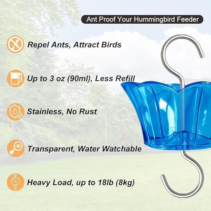 Ant Moat for Hummingbird Feeder - 3 OZ x 2 Pack Insect Guard with Large Capacity (Blue)