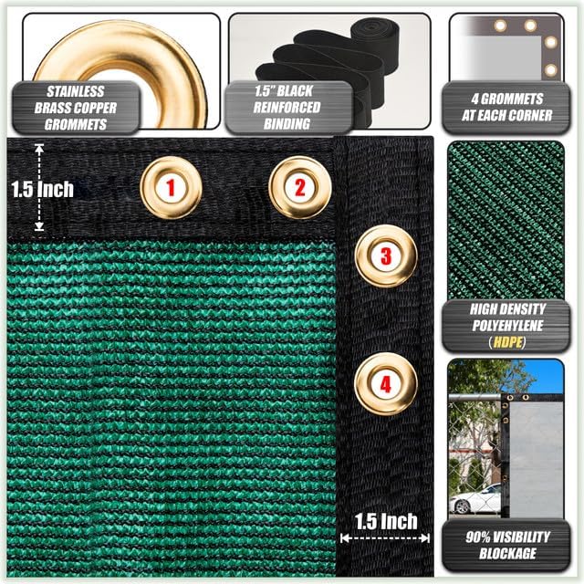 ColourTree Customized Size Fence Screen Privacy Screen Green Commercial Grade 170 GSM - Heavy Duty - Cable Zip Ties Included