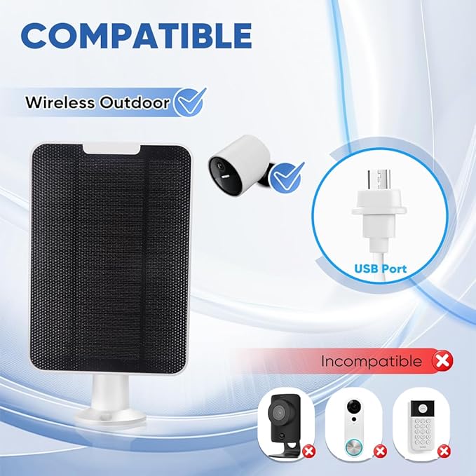 4W Solar Panel Charging Compatible with SimpliSafe Outdoor Security Camera, with Charging Cable, IP66 Weatherproof,Includes Wall Mount(White)