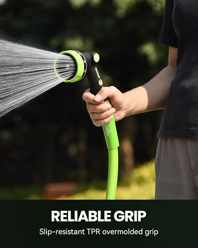RAINPOINT Garden Hose Nozzle Heavy Duty - 100% Metal Thumb Control Spray Nozzles for Garden Hose High Pressure, 10 Patterns Water Hose Nozzle for Car Wash, Watering Lawn and Pets, Green