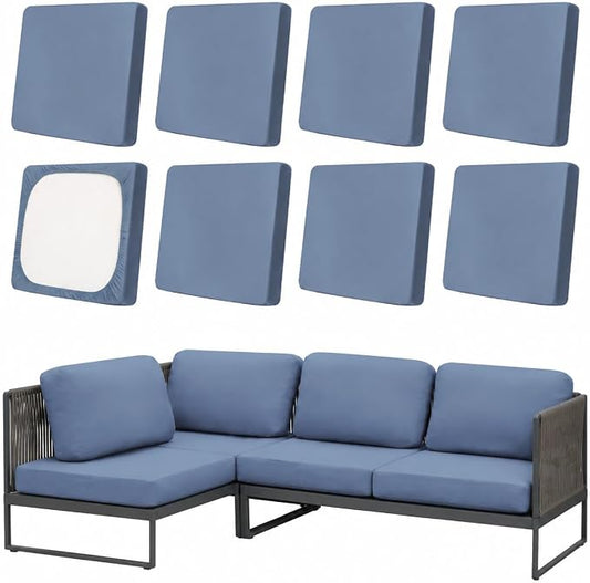 8Pcs Stretch Patio Cushion Covers,Outdoor Couch Covers Replacement,Outdoor Couch & Sofa Slipcovers,for Patio Furniture Cushion Covers,Washable Reusable Furniture Protector (Grey Blue,Cover Only)