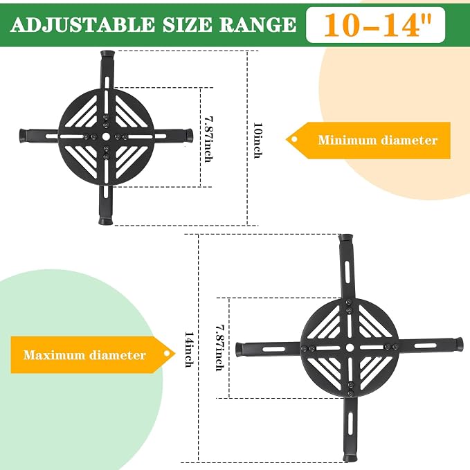 Adjustable Plant Risers for Inside Pots-100lb Heavy Duty Metal Plant Riser with Rubber Feet, Easy Assembly, Fits Round/Square/Tapered Pots, Indoor Outdoor Use (Adjustable Size Range:10-14"- 1Pack)