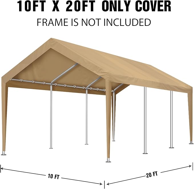 Carport Canopy Replacement Cover, Waterproof Shelter Cover with Ball Bungee Cords(Frame is not Included)