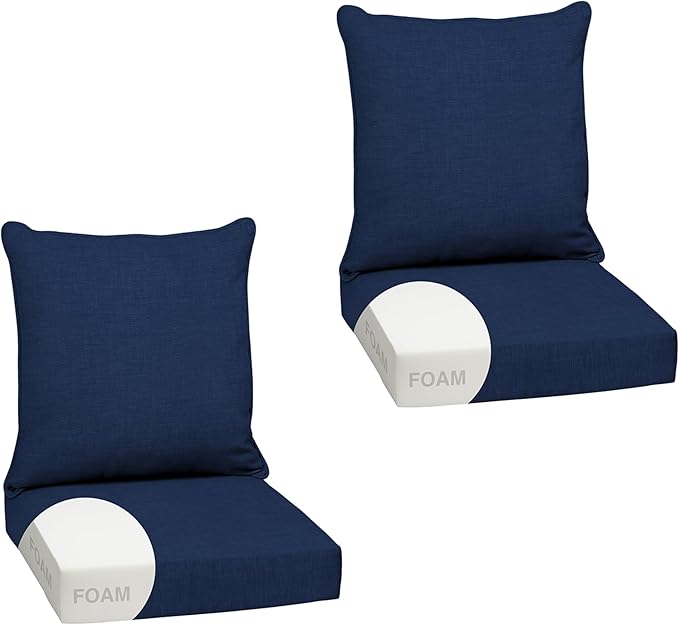 Arden Outdoor Foam Deep Seat Cushion Set (2-Pack), 24x24, Premium High-Density Foam, Never Flattens, Weather-Proof for Patio Chair Sofa Couch, Sapphire Blue Leala