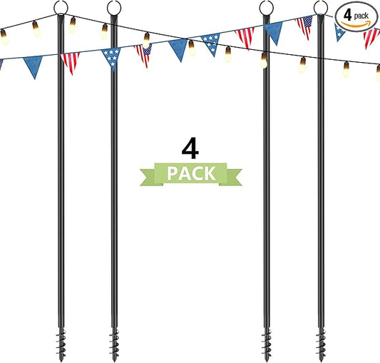 4 Pack String Light Poles for Outside, 10.5 Ft Outdoor String Light Poles for String Lights, Backyard Patio Light Poles for Bistro Party Wedding, Metal Pole for Outdoor String Lights