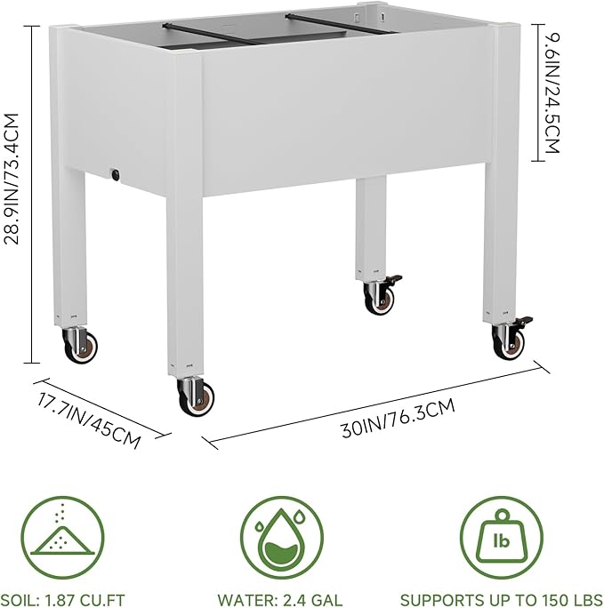 Miory Raised Garden Bed with Wheels, Mobile Raised Planter, Elevated Garden Bed with Water Level Monitor and Drainage System, Planter Box for Garden Outdoor Patio Balcony