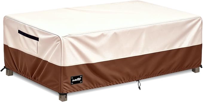 Patio Coffee Table Cover,36Wx24Dx16H Inches 100% Waterproof Heavy Duty Outdoor Rectangular Side Table Cover,Beige&Brown Modern Style Outdoor Furniture Covers