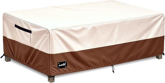 Patio Coffee Table Cover,48Wx28Dx16H Inches 100% Waterproof Heavy Duty Outdoor Rectangular Side Table Cover,Beige&Brown Modern Style Outdoor Furniture Covers
