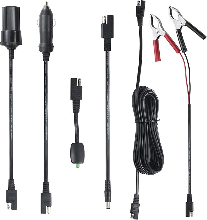 Sunway Solar 16FT Battery Charger Extension Cable Adapter SAE Connectors Quick Connect with Battery Clamps For 12V Trickle Charger And Maintainer, 12Volt Solar Panel Power System Kit