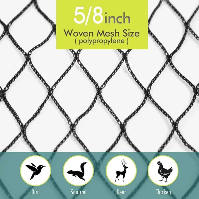 Bird Netting for Garden, Fetanten 26 x 50 FT Netting for Garden Protection Vegetables Fruit Trees Blueberry from Birds Deer Poultry, Heavy Duty Woven Mesh Net Animal Fencing with Ties and Staples