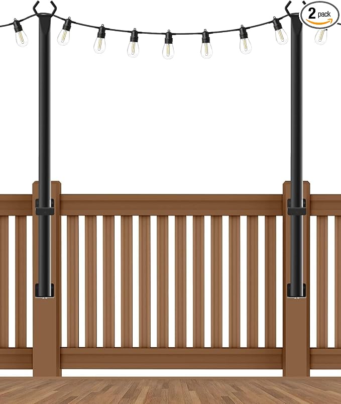 NUERPO Pack String Light Poles,5 Ft Metal Poles with Fork for Outdoor String Lights,Outdoor Light Poles with Fork,Poles/Post/Stand for Outside,Patio (2 Pack 5FT)