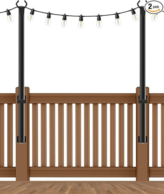 NUERPO Pack String Light Poles,5 Ft Metal Poles with Fork for Outdoor String Lights,Outdoor Light Poles with Fork,Poles/Post/Stand for Outside,Patio (2 Pack 5FT)