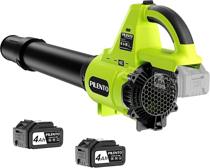 Leaf Blower Cordless with 2 x 4.0Ah Battery Operated and Fast Charger, 650CFM 280MPH Electric Leaf Blower, 3 Speed Mode, 20V Powered Handheld Blowers for Lawn Care, Blowing Leaves, Small Gravel, Green