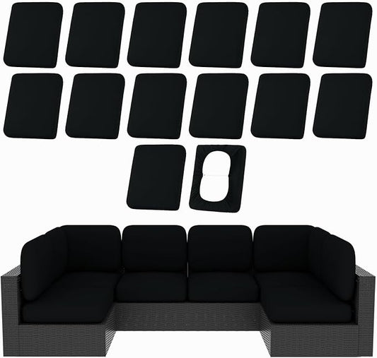 hyha 14Pcs Patio Cushion Covers, Stretch Outdoor Couch Cushion Covers Replacement, Washable Outdoor Chair/Sofa Slipcovers for Patio Furniture Cushions Protector with Elastic Bottom(Black,Cover Only)
