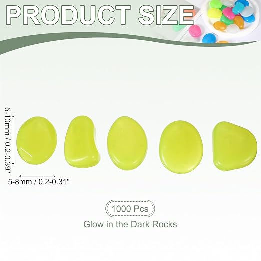 Glow in the Dark Stones, Luminous Pebbles Stones Glowing Rocks Decorative Light Up Pebbles 1000 Pcs & Yellow -Fitting for (Fish Tank/Outdoor Garden Decor/Yard/Walkway)