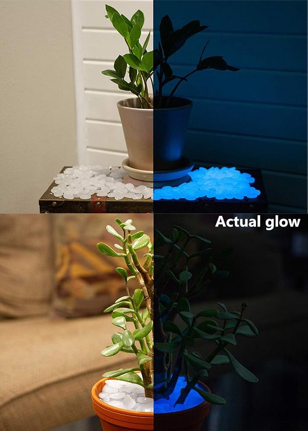 Glow in the Dark Garden Pebbles Stone for Walkway Yard and Décor (White 200Pcs)