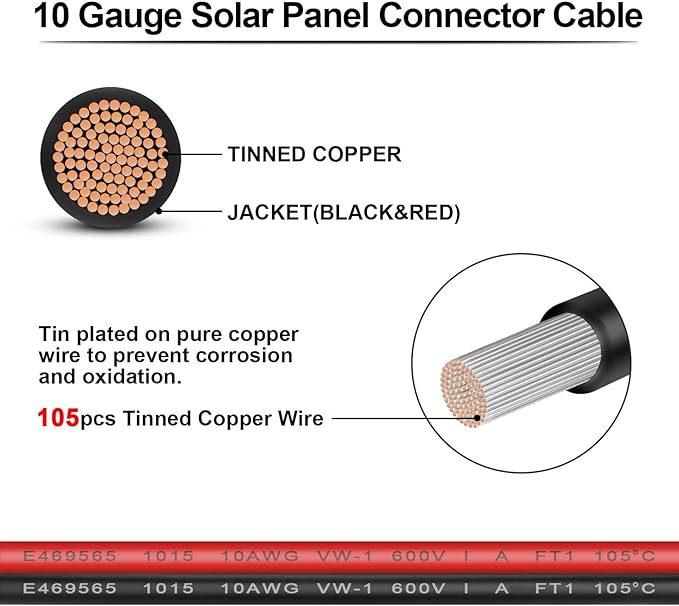 iGreely 2FT Solar Panel Connector Cable,10AWG SAE to Male & Female Adapter PV Extension Cable Wire for RV Solar Panel Caravan DC Power Battery Charger Kit with SAE Polarity Reverse Adapter
