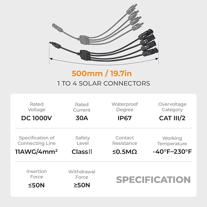 Solar Panel Connector 4 to 1 Solar Panel Splitter 4 Way 1000V Solar Panel Parallel Connectors Solar Adapter Cable Plug Pair for Solar System Solar Panel (4 to 1 1 Pair)