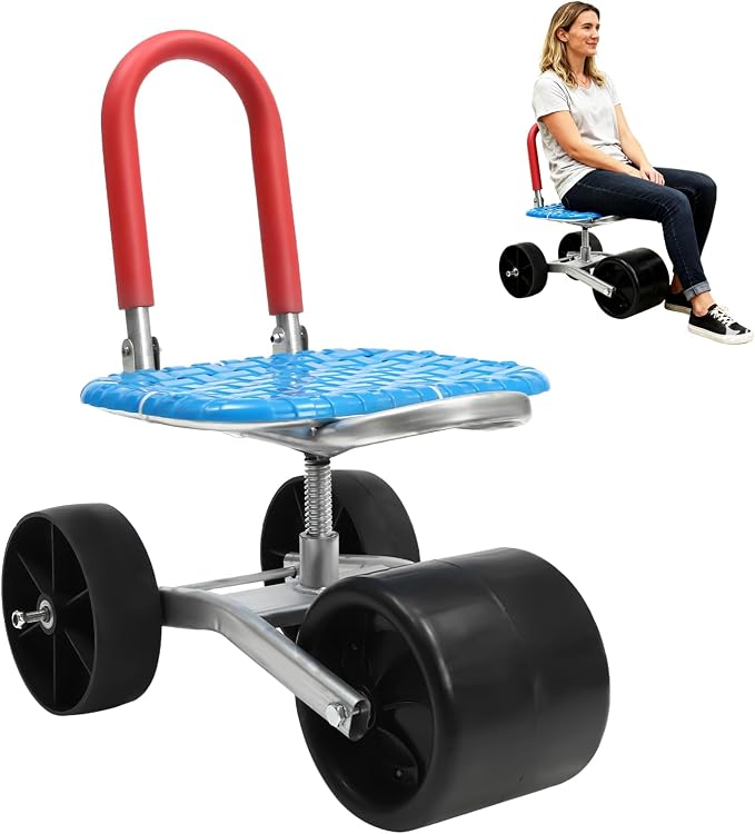 Gardening Stool – Rolling Garden Cart with Wheels – 360° Rotating Adjustable Seat, Heavy-Duty Garden Stool with 330 lbs Capacity, Ergonomic Gardening Seat for Planting, Weeding & Outdoor Yard Work