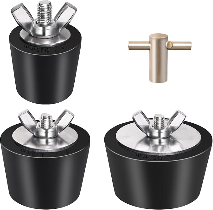 3 Pack Rubber Pool Winter Plugs with One T-Handle – 1" 1.5" 2" Pool Winterizing Plugs with Stainless Steel Screws Pool Return Jet Plug Inground & Above Ground Skimmer Plug for Pools