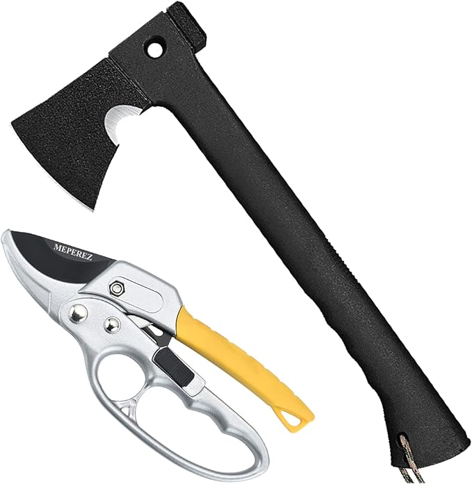 Quality horticultural pruning scissors & short axe set