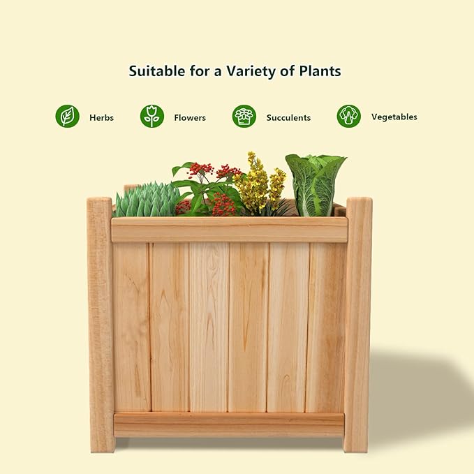 Giantex Raised Garden Bed, Folding Wood Planter for Vegetable Flower, Outdoor Elevated Planting Boxes, Folding Plant Container Patio Lawn Garden Backyard, Easy Assembly, 15" Lx15 Wx14 H