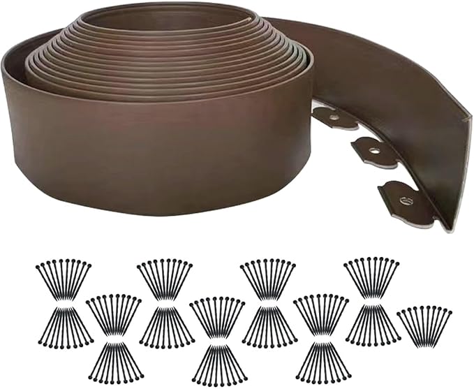 Landscape Edging 98FT,Garden Edging Borders [Extra Tall 4IN High] with 150pcs Plastic Stakes, Lawn Edging Flexible DIY Fence for Landscaping,Flower Bed,Grass,Gravel,Tree Surrounding-Brown