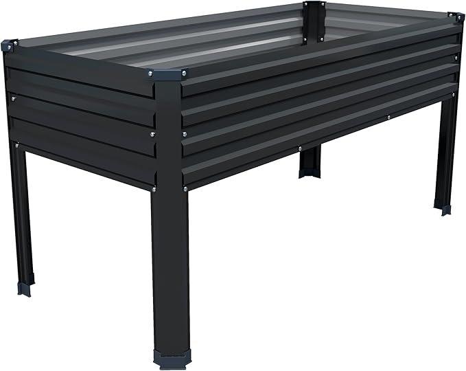 DIIYIV Galvanized Raised Garden Bed with Legs,48×24×30in Elevated Planter Box for Backyard,Garden, Patio, Balcony, 350lb Capacity,Planters for Outdoor Plants,Black