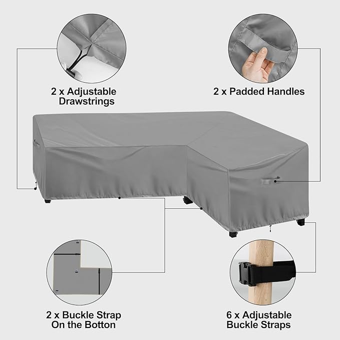 OutdoorLines Waterproof Outdoor Patio Sectional Cover - UV Resistant & Windproof L-Shaped Patio Furniture Covers for Deck, Lawn and Backyard, 420D Heavy Duty Couch Cover, Right Facing, 104"x83", Grey