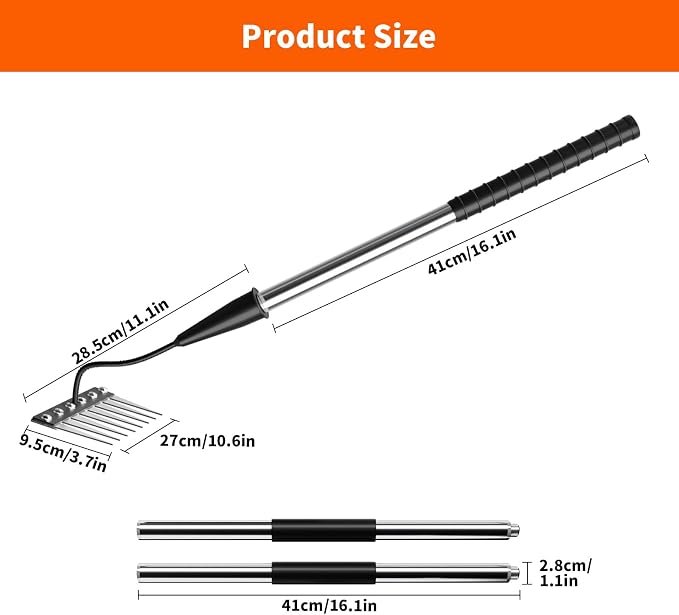 Iron Weeding Rake with Long Handle (Pre-Assembled), 8 Teeth Iron Rakes for Gardening and Weeding, Heavy-Duty Carbon Steel Weed Rake or Weed Puller Tool for Lawn, Patio and Garden, Gloves Included