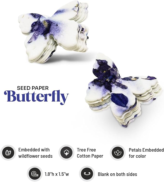 50pcs Small Purple Butterfly Seed Paper – Writable & Plantable Wildflower, Mom's Gift for Mother’s Day, Use for Wedding, Baby Shower, Party Favors & Easter Decorations
