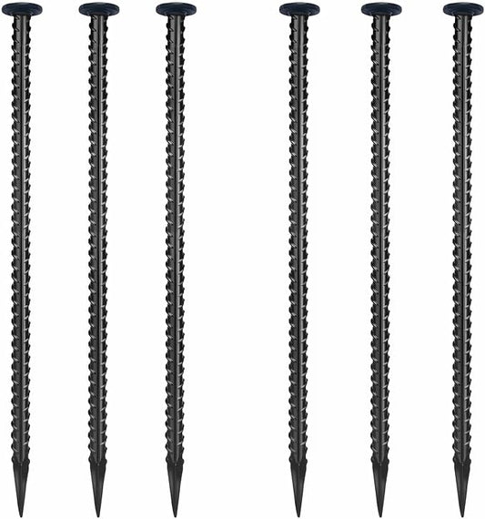 16 Inch Rebar Stakes, Ground Stake, 1/2 Inch Diameter，Galvanized Steel Ground Anchors, Landscpe Stakes, Heavy Duty Metal Spikes，Asphalt Anchor,Used for Speed Bump Wheel Stop and Camping (6 Pack)