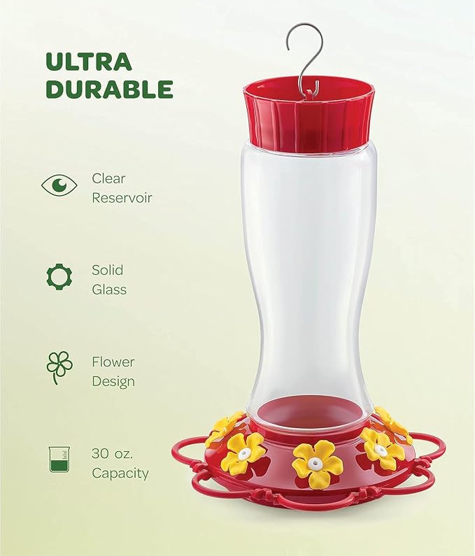 Hummingbird Feeder 20 oz. [2 Pack] Plastic Hummingbird Feeders for Outdoors - with Built-in Ant Guard - Circular Perch with 7 Feeding Ports - Wide Mouth for Easy Filling/2 Part Base for Easy Cleaning