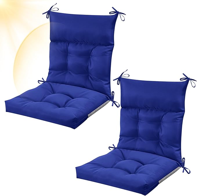 Sintuff 2 Pcs 44 x 21 x 4 Patio Chair Cushions Outdoor Chair Cushion Seat/Back Tufted Pillow with Ties Water Resistant Replacement Indoor Patio Furniture Outdoor Furniture (Solid Color,Navy)