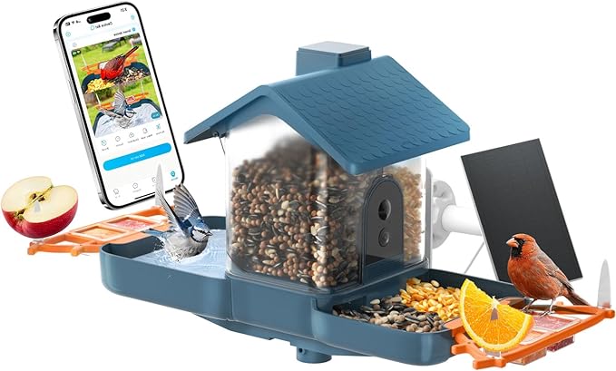 Bird Feeder with Camera and Bird Bath for Outdoors, Dual-Lens 2K HD Video with AI Identification, Solar Powered, Instant Alerts, IP66 Weatherproof