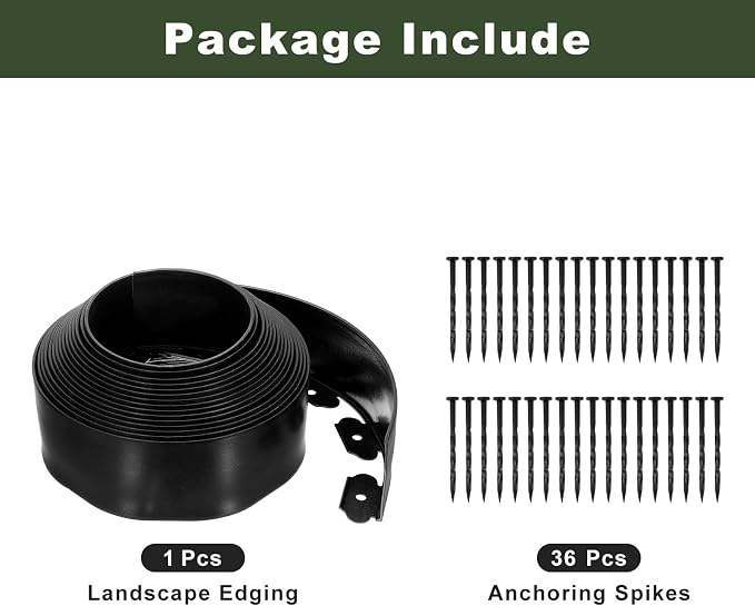 uxcell Landscape Edging, 1Pcs 40FT x 3.94" - Garden Edging Kit with 36 Stakes, Landscape Edging Border for Garden Lawn Flower Bed Yard Grass (Black)