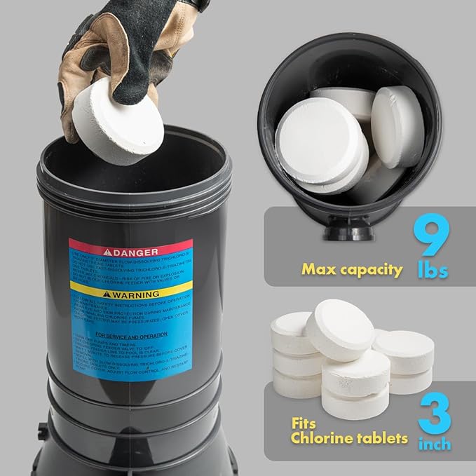 XtremepowerUS Automatic Chlorinator Feeder for Above Ground Pools & In-Ground Swimming Pools Off-Line Chlorine Tablets Bromine Dispenser Holds 9LBS Includes Installation Kit