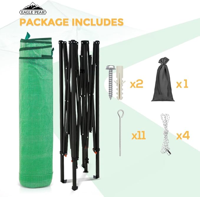 EAGLE PEAK 10x5 Portable Walk in Greenhouse, Pop Up Indoor Outdoor Greenhouse, Green House Kit with Zippered Roll-Up Doors and Windows, Lean-to Design, PE Cover, Clear/Green