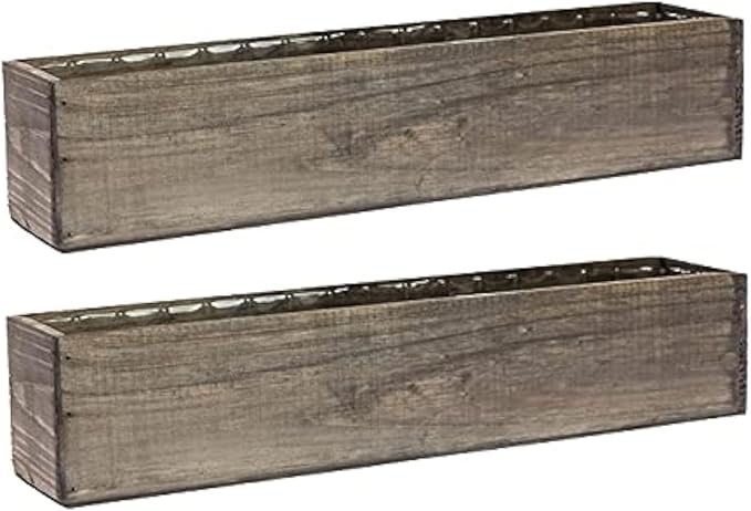 Wooden Planter Box, Rustic Barn Wood with Plastic Liner l Restaurant and Wedding Decorations l Wedding Bouquets, Table Centerpiece (20x4 Set of 2, Natural)