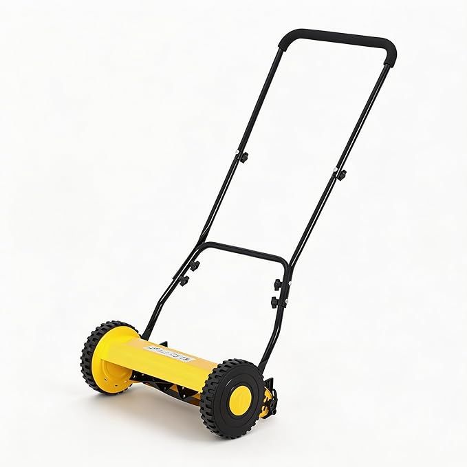 16" Push Lawn Mower, Manual Hand Push Lawn Mower Without Grass Catcher, Lightweight & Portable Walk-Behind Mower for Small Yards, Garden & Patio