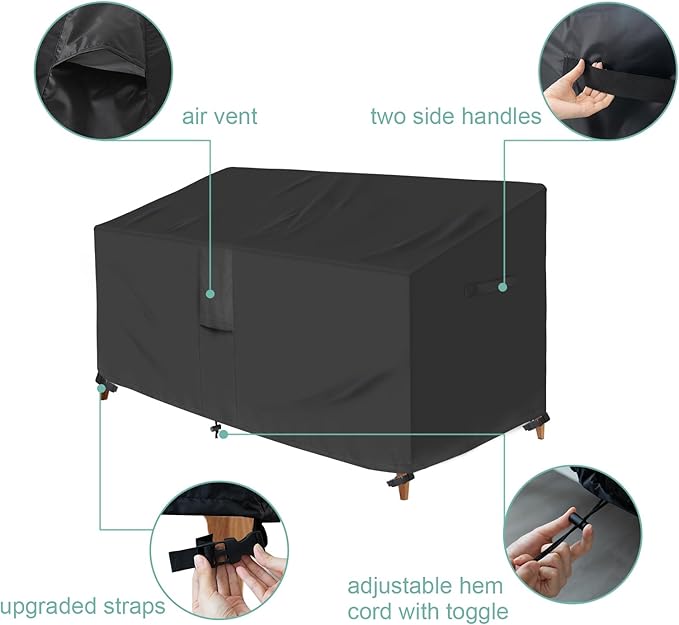 Luv4babe Outdoor Loveseat Cover, Weatherproof and Waterproof Heavy Duty Outdoor Couch and Sofa Cover 58Wx32Dx31H inch with Air Vent and Handles, Black