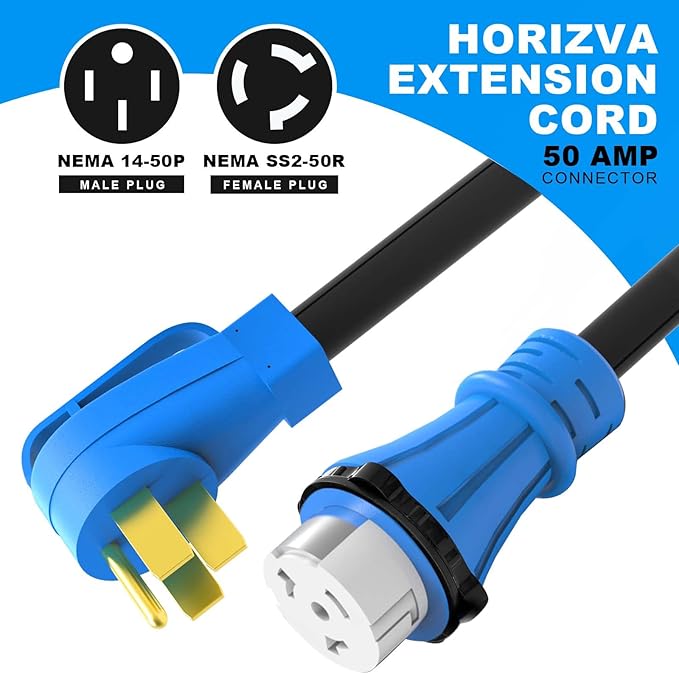 50 Amp Generator Cord 50FT, NEMA 14-50P to SS2-50R Heavy Duty Generator Extension Cord, Female Plug with Twist Lock, 6/3+8/1 Gauge STW Wire for Camper & House, ETL Listed