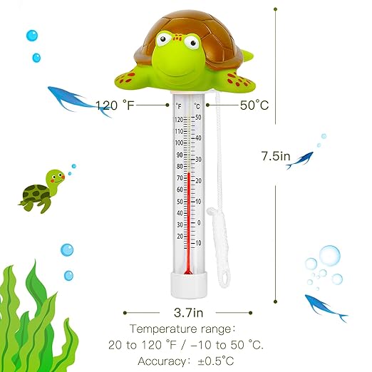XY-WQ 2 Pack Floating Pool Thermometer, Large Size Easy Read for Water Temperature with String for Outdoor and Indoor Swimming Pools and Spas (Flamingo & Turtle)