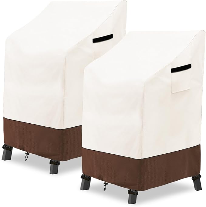Stackable Patio Chair Covers Waterproof Patio Furniture Covers, 28 W x 36 D x 47 H InchesFits for 4-6 Stackable Dining Chairs 2 Pack (Beige & Brown)