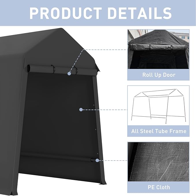 7x12FT Outdoor Storage Shelter UV Resistant Portable Garage Tent with Roll Up Doors