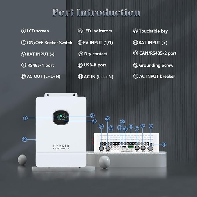 Y&H 10KW 48V Solar Inverter UL1741, 120V/240V Single/Split-Phase, with 200A MPPT Charging 11KW PV, Battery-Free & Hybrid UPS, Pure Sine 20KW Peak, Parallel Capable, CAN-BMS-Wi-Fi, Off-Grid Home RV ESS