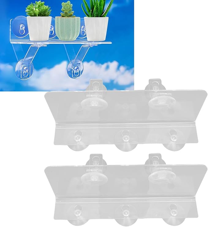 Yosoo Health Gear 2 Sets Window Suction Cup Shelves Acrylic Plant Pot Shelf with 14 Suction Cups 4 Brackets for Succulents Picture Frame Display, No Tools Needed Save Space Create Neat Environment